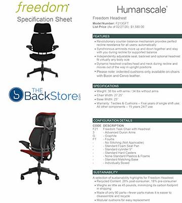 Humanscale Freedom Office Chair with Headrest - Ergonomic Work Chair with  Advanced Highly Adjustable Duron Arms and Gel Seat - Wheels for Hard  Flooring - Clover Green Fourtis Fabric - Yahoo Shopping