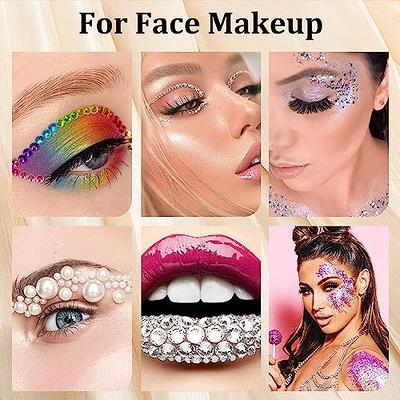 Flatback Face Gems Kits for Makeup with Glue, Round Glass Crystal