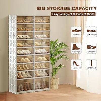 YITAHOME 9 Tiers-18 Pairs Easy Assembly Shoe Organizer Storage Box for  Closet, Foldable Shoe Rack with Magnetic Doors, Collapsible Sneaker Cabinet  for