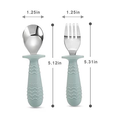 PandaEar 4 Set Baby Toddler Silicone Stainless Steel Utensils Silverware  Spoon Fork for Baby Toddler BPA Free with Silicone Holding Anti-Choke  Design (Pink&Grey) - Yahoo Shopping