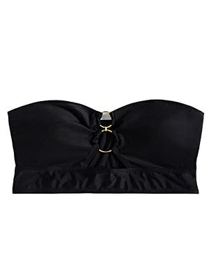 OYOANGLE Women's Plus Size Floral Lace Bow Front Strapless Bandeau