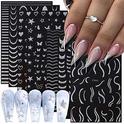 3D Nail Stickers Reflective Glitter Gold Silver Line French Tips Nail Art  Decals