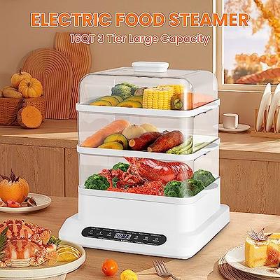 Bear Electric Food Steamer,Stainless Steel Digital Steamer, 3 Tier 8L Large Capacity Vegetable Steamer
