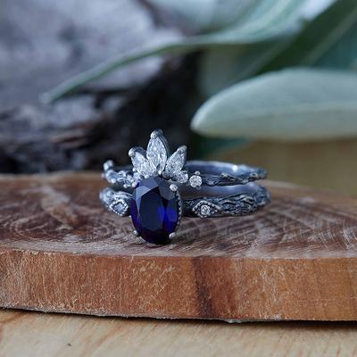 Unique Bridal Diamond Engagement Ring Set, Matching Diamond Halo