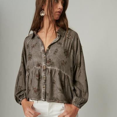 Lucky Brand Women's Long Sleeve Embroidered Button Down Top T-Shirt