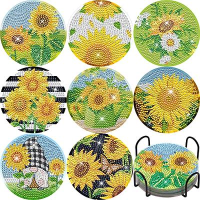 8 PCS Sunflower Gnome Diamond Paintings Coasters Diamond Art