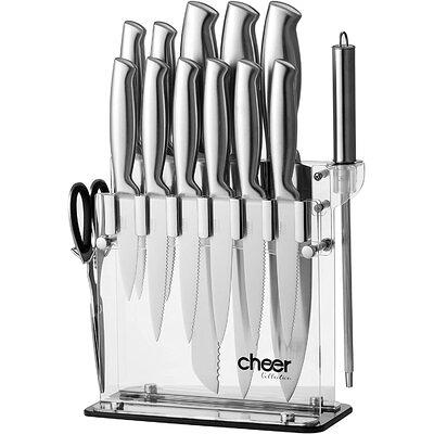 Dockorio Kitchen Knife Set with Block, all in one 19 PCS High Carbon  Stainless Steel Sharp Serrated Steak Knives Set, Chef Knives, Bread Knife