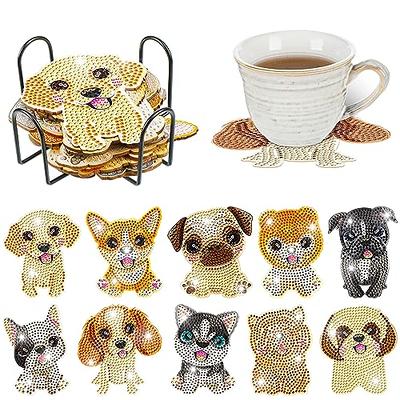 8/10Pcs Diamond Painting Coasters Kits with Holder Diamond Dot Art Coaster  DIY Cute Animals for Kids Adults Beginners Homr Decor