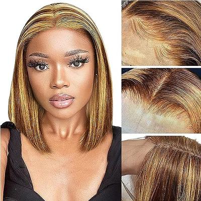  Ombre Highlight Bob Wig Human Hair 13x4 Lace Front Wigs P4/27  Colored Wigs 10 Inch Honey Blonde Bob Human Hair Wigs 180 Density Glueless  Short Human Hair Wigs for Women