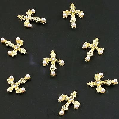 3D Retro Cross Nail Charm, 10pcs Alloy Pearl Cross Charms for Nails Gold Nail  Charms Punk