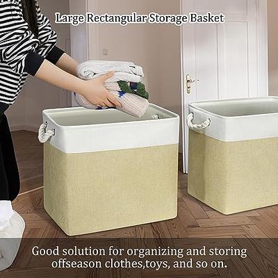 LoforHoney Home Fabric Storage Bins with Lids for Organizing, Foldable  Storage Boxes with Lids for Shelves, Clothes Baskets with Cotton Rope  Handles, Closet Storage Bins, Large, Beige & Brown, 2-Pack