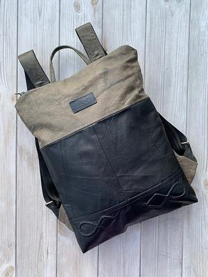 Black Genuine Leather Top Handle Double Zipper Backpack | Baginning