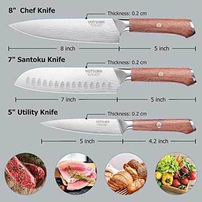 Professional Chef Knife Set 3 Pcs, 8-inch Super Sharp Chef Cooking Knives,  7-inch High Carbon Stainless Steel Santoku Knife With Fruit Knife for