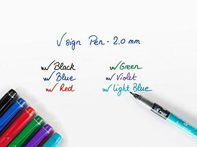 Pilot V Sign Pen - Fineliner Marker Pens - 2.0mm Nib Tip - 0.6mm Line Width  - Teacher's Pack of 3 - Black, Blue & Green