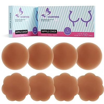 CHARMKING Nipple Covers 4 Pairs Womens Reusable Adhesive Invisible Round  Silicone Cover