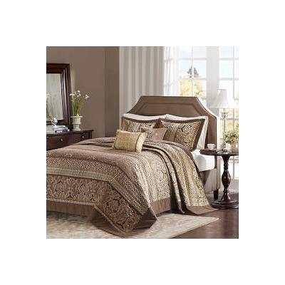 Shop Bellagio Queen 5 Piece Reversible Jacquard Bedspread Set Brown & Gold, Comforters & Blankets