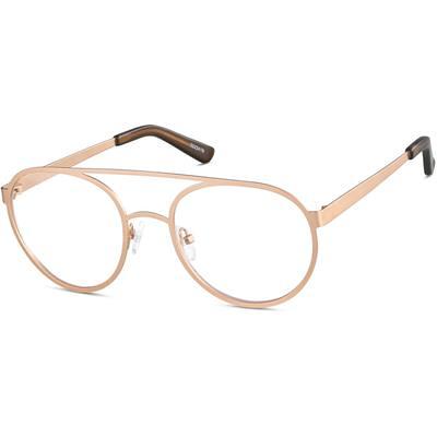 Zenni Aviator Prescription Glasses Gold Stainless Steel Full Rim Frame, Spring Hinges, Extended Fit, Nose Pads, Blokz Blue Light Glasses, 418914