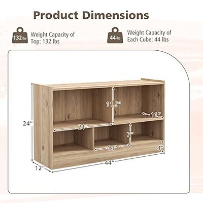 Hikidspace 2-Shelf Bookcase 5-Cube Wood Kids Toy Storage Cabinet Organizer Natural