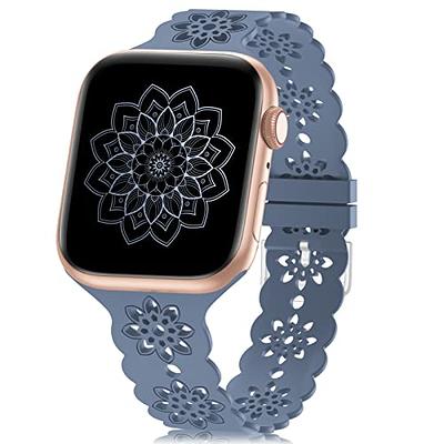 Recoppa Lace Silicone Band Compatible with Apple Watch Band 38mm 40mm 41mm  42mm 44mm 45mm Women, Hollowed-out Breathable Soft Sport Strap Replacement  Wristbands for iWatch Series 9 8 7 6 5 4 3 2 1 SE 