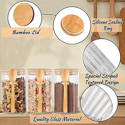 Set of 3 Airtight Glass Jars with Bamboo Lids & Bamboo Spoons - Decorative  & Durable 17-Oz Borosilicate Glass Canisters Hold Coffee Beans, Tea, Flour,  Sugar, Nuts, Candy, Bath Salts & More 
