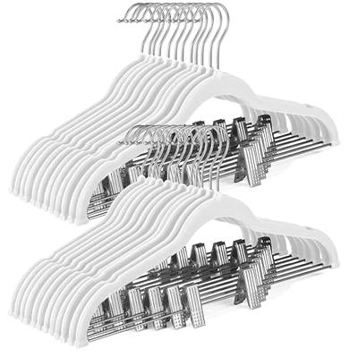 Finnhomy Non-Slip Clothes Hanger for Baby and Kids 30-Pack Velvet Hangers  with 10 Finger Clips,Beige