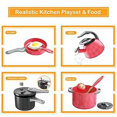 Hohosunlar Kids Pretend Play Kitchen Accessories Set, 38Pcs Stainless Steel  Play Pots and Pans Sets for Kids, Cooking Utensils, Play Food Pizza Knife