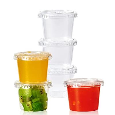 Tezzorio (100 Pack) 0.5-Ounce Plastic Portion Cups with Lids, Small  Condiment Cups/Sauce Cups, Translucent Plastic Souffle Cups/Portion  Containers