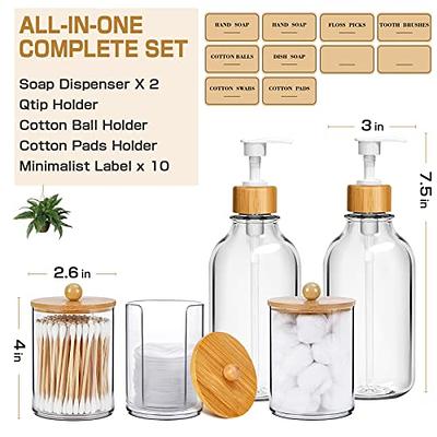 MIERTING Bathroom Accessory Set 5 Pcs, Bamboo Bathroom Accessories Sets  Complete, Clear Bath Soap Dispenser and Toothbrush Holder Set, Boho  Bathroom