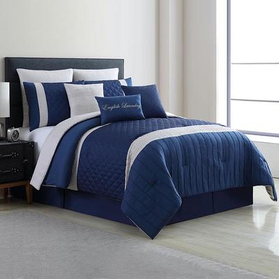 7-Piece White & Gold Stripe Embellished Comforter Set, Queen, Sold by at Home