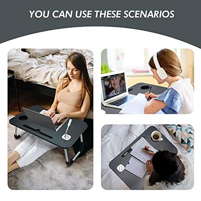 Foldable Lap Desk for Bed, Bed Tray Table with 4 USB Ports, Holder Slots,  Cup Holder and Drawer, Laptop Desk Table with Mini Lamp, Fan, Portable  Notebook Table Stand for Laptop, Tablet