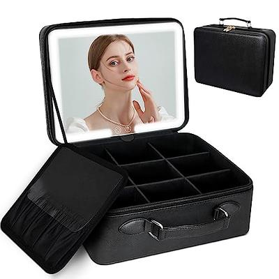TDKY DESIGNS Makeup Travel Train Case with LED Lighted Mirror, 3 Color  Adjust Settings, Travel Makeup Bag With Adjustable Dividers, Professional