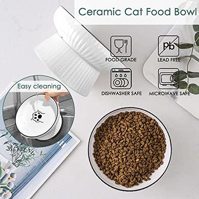 2 Extra Wide Raised Cat Bowls, Elevated Cat Bowls Anti-Vomiting Cat Feeder  Whisker Stress-Fre Dog Two Bowls Ceramic Cat Feeding Bowls White