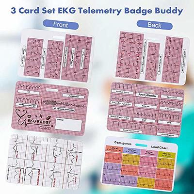 Lisol EKG Badge Card, Cardiac Badge Buddy ECG Rate Cards, Telemetry Card with EKG Ruler/Rhythm/Interpretation/Measurement, Double Sided Pocket Cards