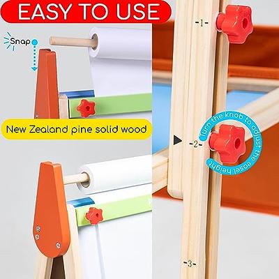 Easel for Kids, All-in-One Kid's Art Easel with Paper Roll and Accessories, Double Sided Magnetic Whiteboard & Chalkboard, Adjustable Height Art