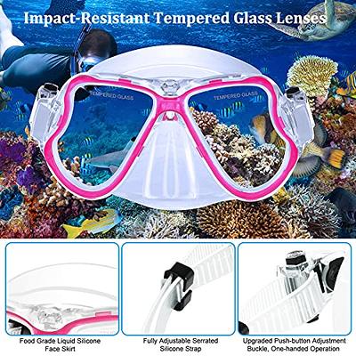 Green Snorkel And Mask Set Wide View Anti-Fog Tempered Glass