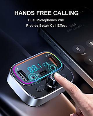  Bluetooth FM Transmitter for Car Wireless Radio Adapter Kit,  Hands-Free Calling Dual Microphone, Car USB Charger QC 3.0 & PD 20 W for  All Smartphones Audio Players, Supports TF/SD Card and