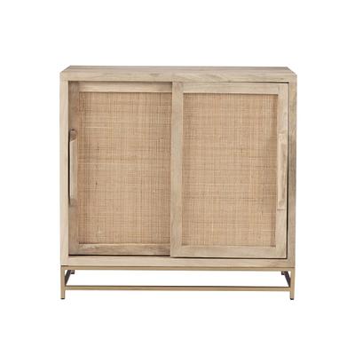 Nathan James Kova Natural Cane Rattan Doors Accent Cabinet with Black Metal Base and Adjustable Shelf