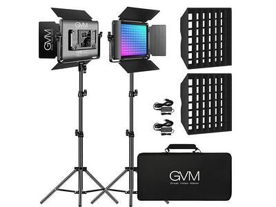 NEEWER 18.3 RGB LED Video Light Panel with App Control Stand Kit 2 Packs,  360° Full Color, 60W Dimmable 2500K~8500K RGB168 LED Panel CRI 97+ with 17