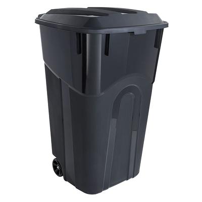 64 Gallon Black Rolling Outdoor Garbage/Trash Can with Wheels and Attached  Lid