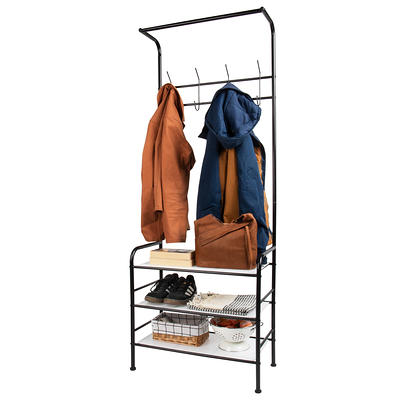 Mind Reader Standing Coat Rack 11-Hook 3-Tier Hall Tree Stand Black