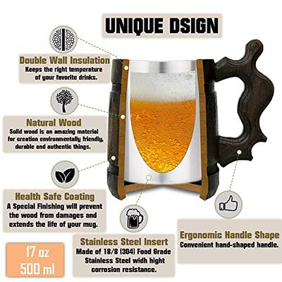 Wood Mug Tankard Beer Mug Drinking Cup Tea Cups Large for Men Women Gift