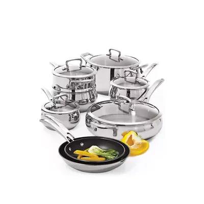 NutriChef Ridge Line Nonstick Kitchen Cookware Pots and Pan, 12 Piece Set,  Gray 