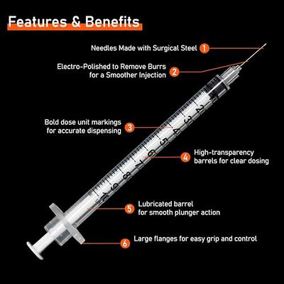 2.5ml Syringe With Needle-25g 1 Inch Needle, Disposable Individual