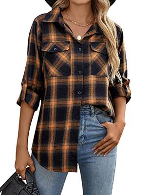 Blooming Jelly Women's Flannel Shirts Plaid Shacket Button Down