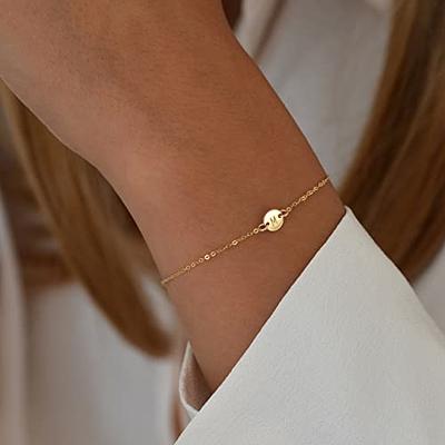  14K Real Solid Gold Initial Bracelet for Women, A-Z Custom Letter  Bracelets