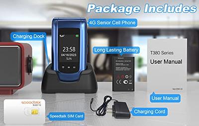 USHINING Teléfono con tapa 4G desbloqueado para personas mayores con  tarjeta SIM Speed Talk, botón grande, sonido claro, teléfono celular con  base de