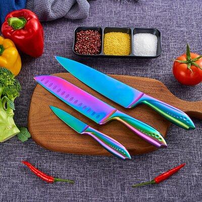 DURA LIVING 3-Piece Colorful Floral Kitchen Knife Set - Nonstick Stainless  Steel Ultra Sharp 7 Inch Santoku, 5 Inch Utility, 3.5 Inch Paring Cooking