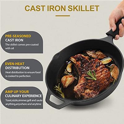 Cuisinel Cast Iron Skillet with Lid - 12-inch Pre-Seasoned Covered Frying  Pan Set + Silicone Handle & Lid Holders + Scraper/Cleaner - Indoor/Outdoor