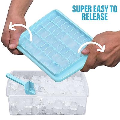 Ice Cube Tray with Lid and Ice Bin with Lid for Freezer, Easy Release 55  Small