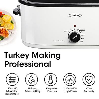 Electric Roaster Oven with Viewing Lid, Large Turkey Roaster with Defrost &  Warm Functions, Removable Pan & Rack, Stainless Steel